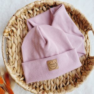 Czapka wywijana i komin prążkowany pastelowy róż