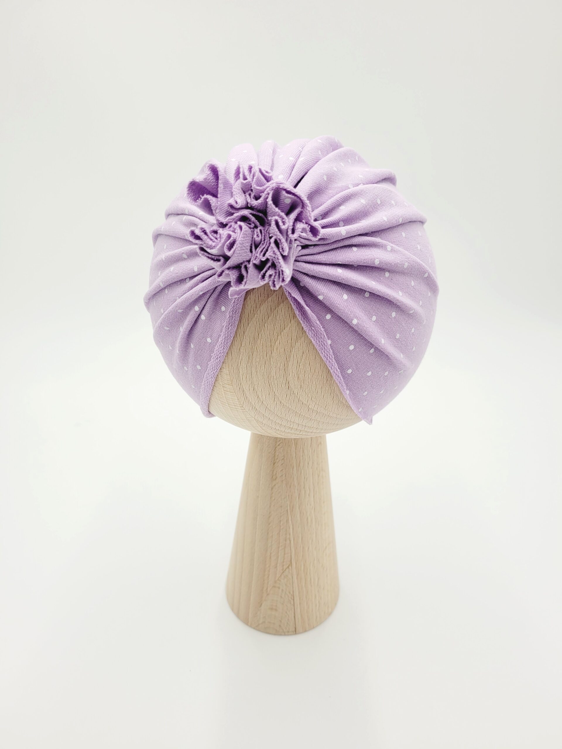 Turban z kwiatem maczek lawenda