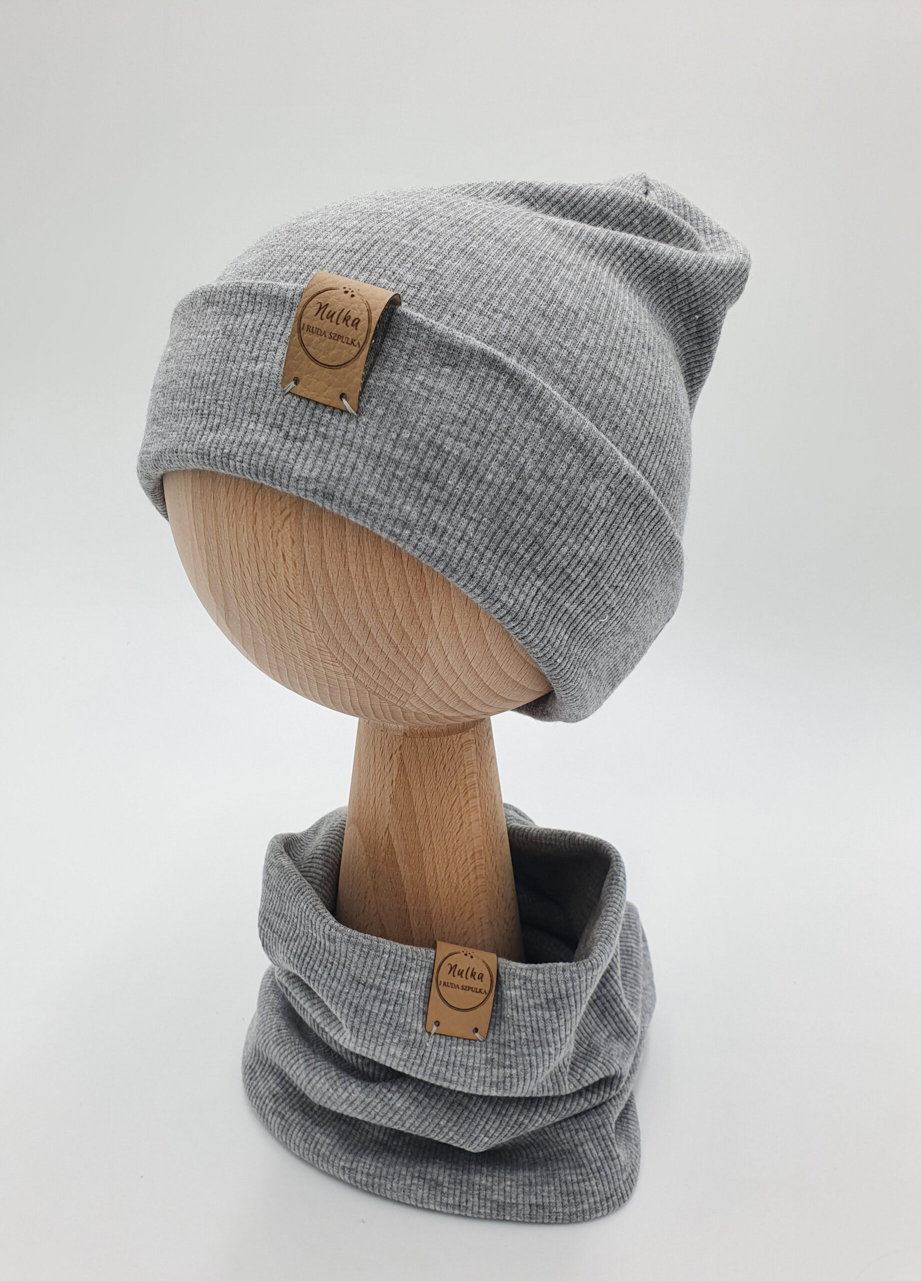 Czapka i komin prążkowane dziecięce szary ciemny melanż