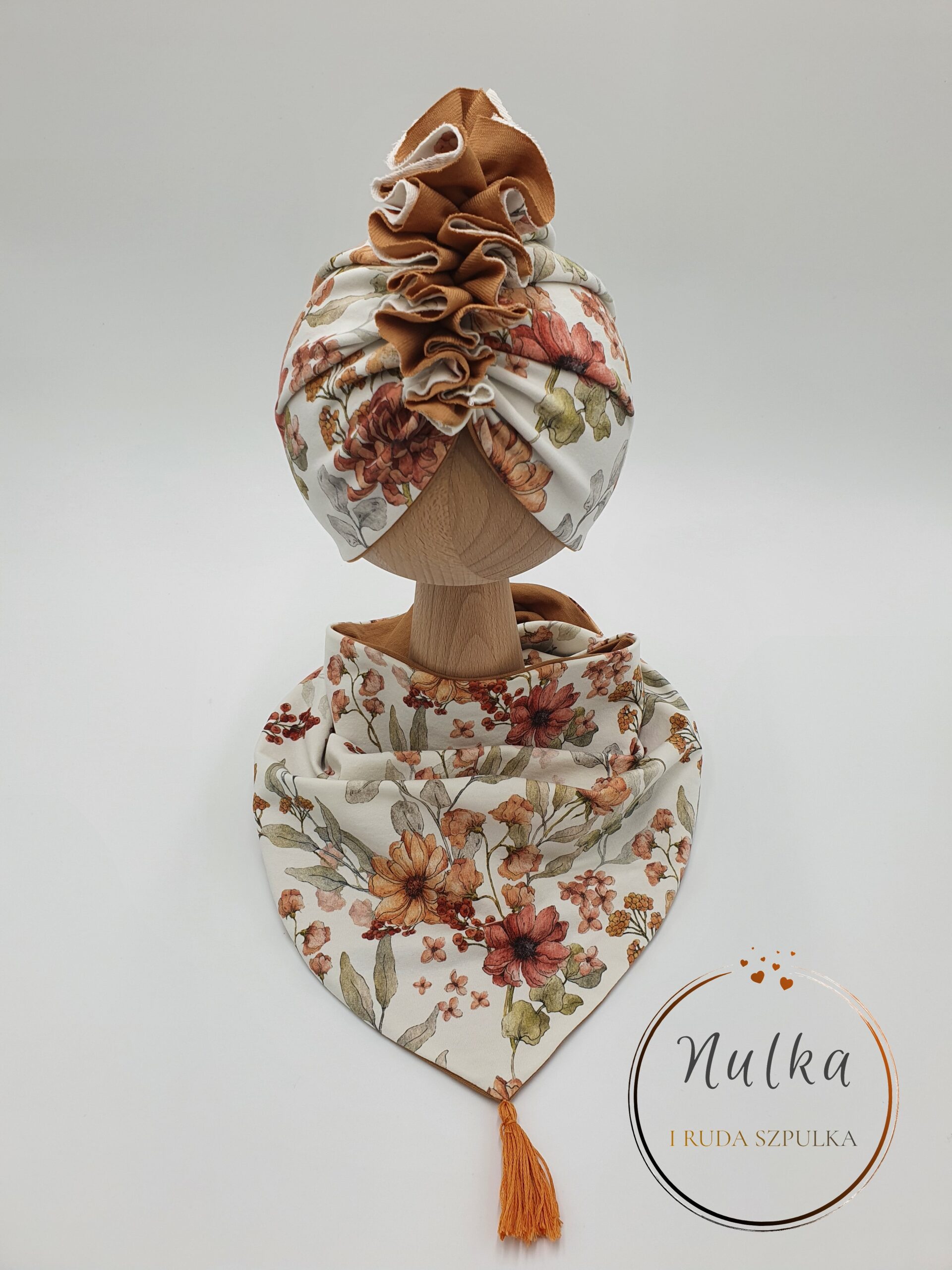 Turban z falbanką i chusta pod szyję dla dziewczynki Flower Vintage