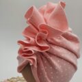 Turban z falbanką dla dziewczynki białek kropki na różowym