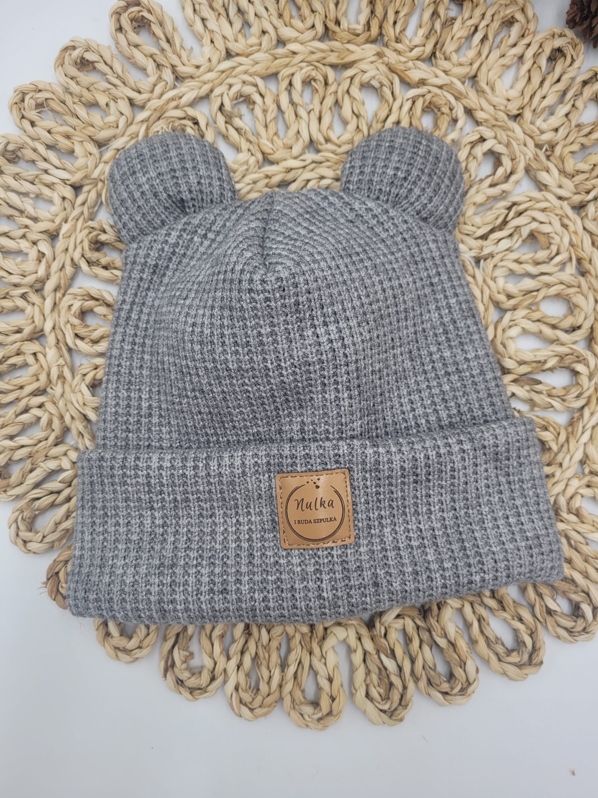 Czapka zimowa z misiowymi uszkami szary melanż ciemny