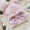 Komplet zimowy wiązany z misiowymi uszkami pastelowy róż