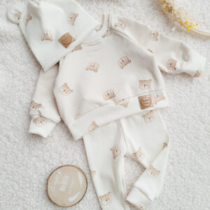 Bluza, legginsy i czapka prążek misie