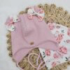 Czapka wiązana dziewczęca i chusta Peony róż pastelowy
