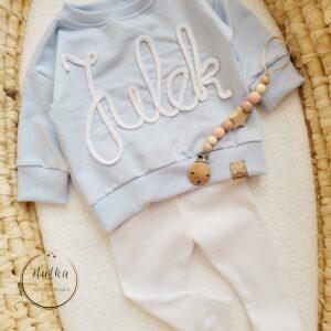 Bluza Baby Boy i legginsy prążkowane baby blue ecru