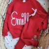 Bluza i legginsy dla dziewczynki z napisem Emilka, kolor czerwony