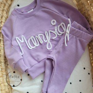 Bluza i legginsy dla dziewczynki z napisem Marysia kolor lawenda