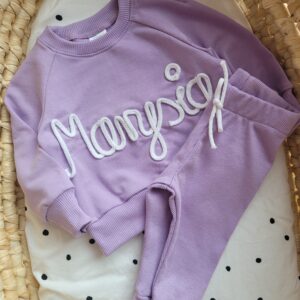 Bluza i legginsy dla dziewczynki z napisem Marysia kolor lawenda