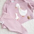 Bluza i legginsy prążkowane z gąskami róż pastelowy
