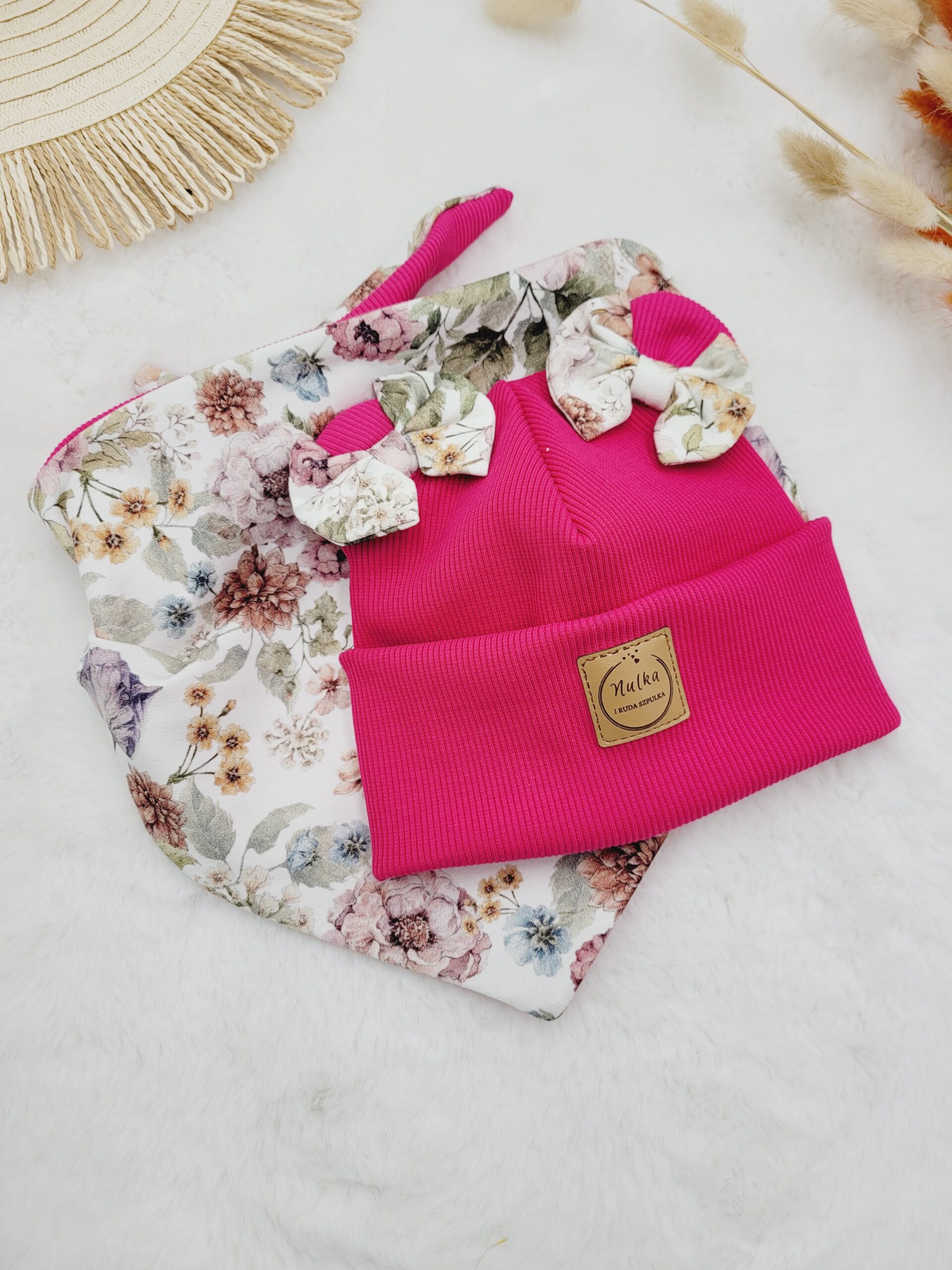Komplet dla dziewczynki z kokardkami Purple garden fuksja