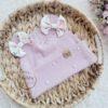 Czapka z kokardkami Peony perełki pastelowy róż