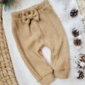 Spodnie sweterkowe z kokardką karmel