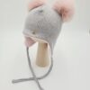 Czapka zimowa wiązana jasny szary melanż pompony pastelowy róż
