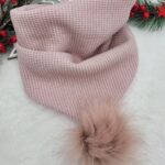 Chusta zimowa pastel pompon różowy