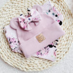 Czapka z uszkami i kokardką Minnie chusta mini dla dziewczynki pastelowy róż