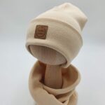 Czapka wywijana i komin prążkowany kremowy