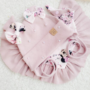 Komplet dla dziewczynki wiązany z perełkami Minnie