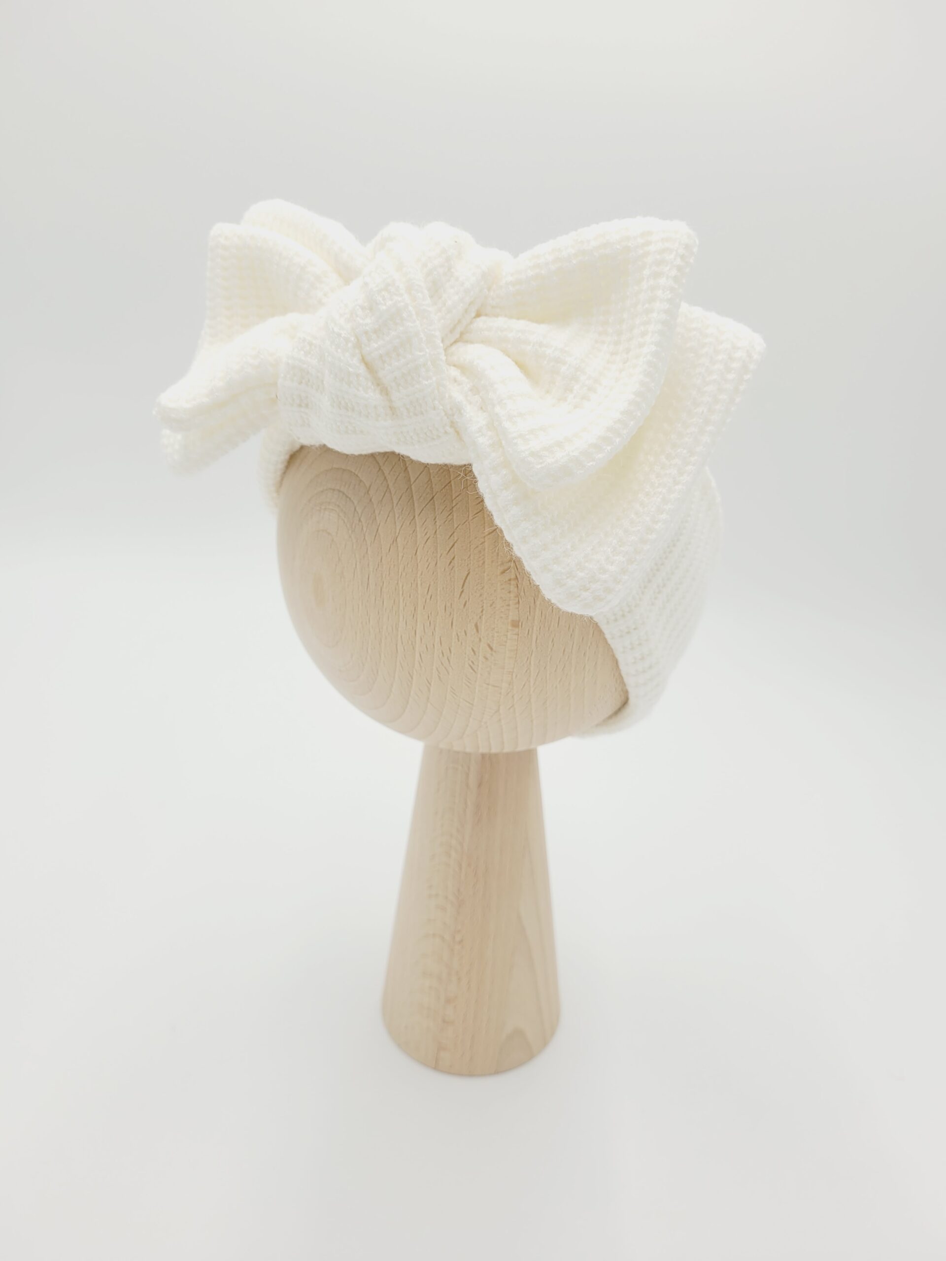 Opaska sweterkowa z podwójną kokardą ecru