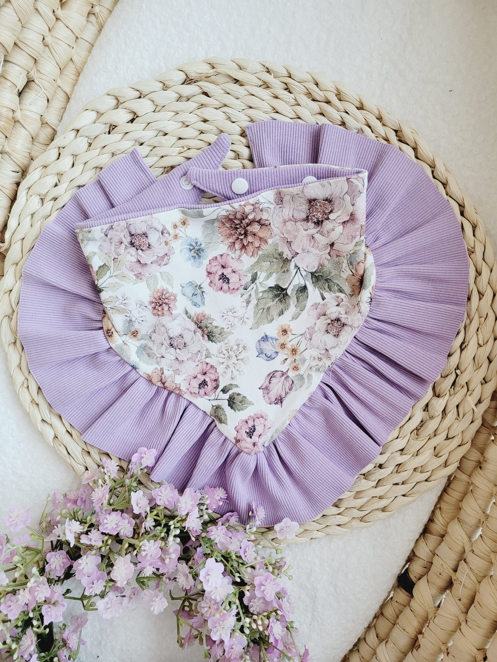 Chusta mini Purple Garden z falbanką lawenda