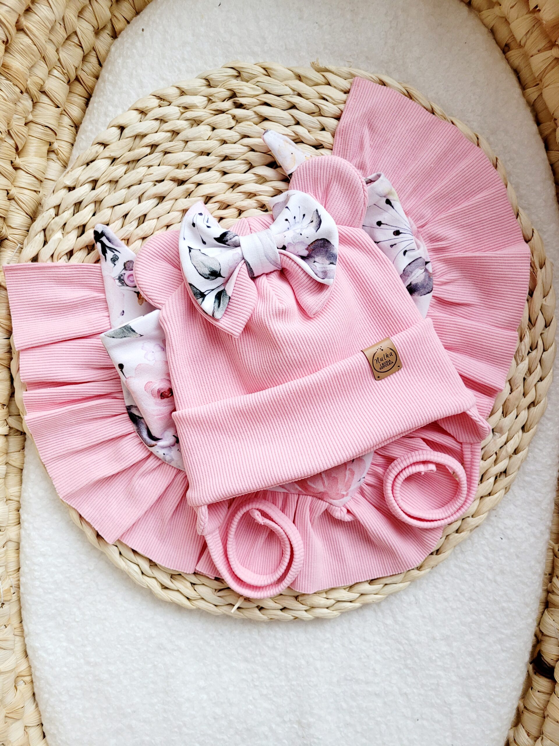 Komplet dla dziewczynki z kokardką Pastelowe róże różowy