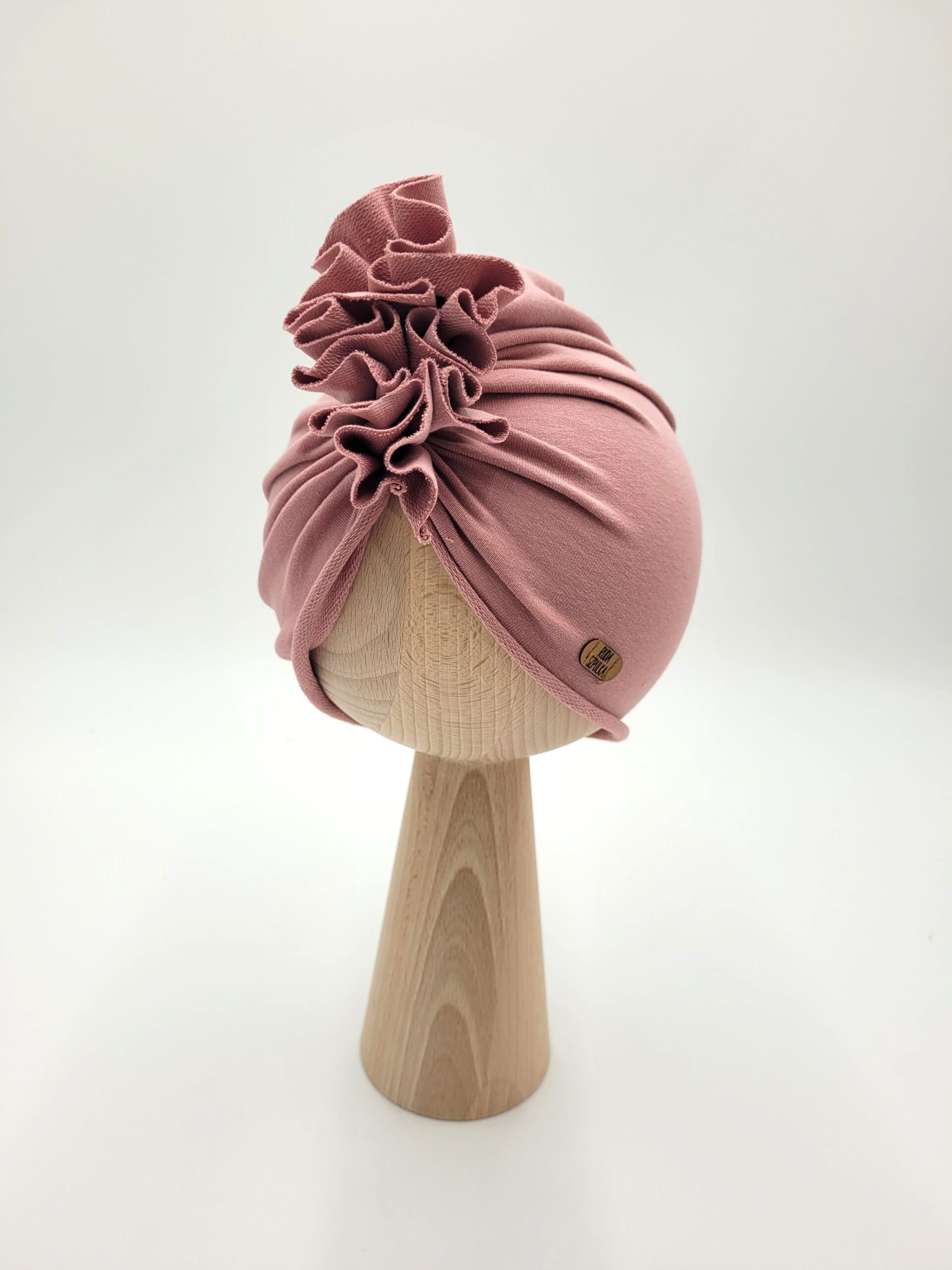 Turban z falbanką brudny róż
