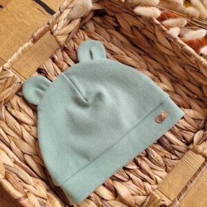 Czapka niemowlęca prążkowana z uszkami - kolory do wyboru