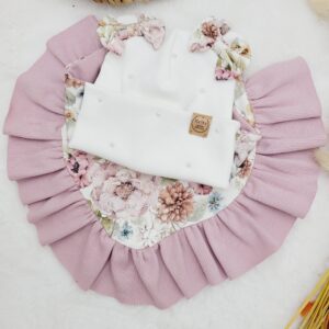 Czapka z uszkami i kokardkami perełki chusta Purple Garden - kolory