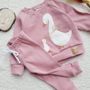 Legginsy prążkowane dla dziewczynki Brudny Róż