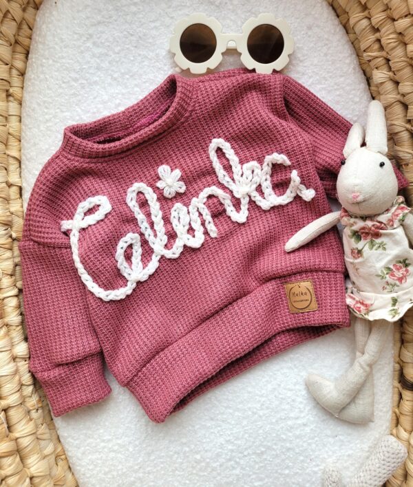 Sweterek z hatem wrzosowy róż Celinka