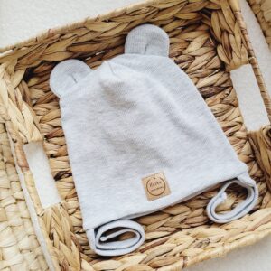 Czapka prążkowana prosta z uszkami szary melanż jasny