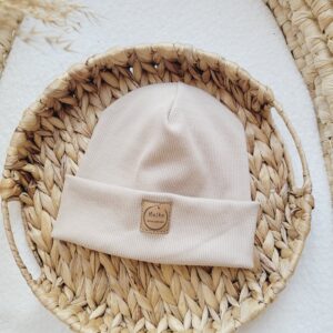 Czapka prążkowana wywijana jasny beż