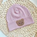Czapka prążkowana z misiem pastelowy róż