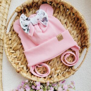 Wiązana czapka dla dziewczynki z kokardką Pastelowe Róże - kolory