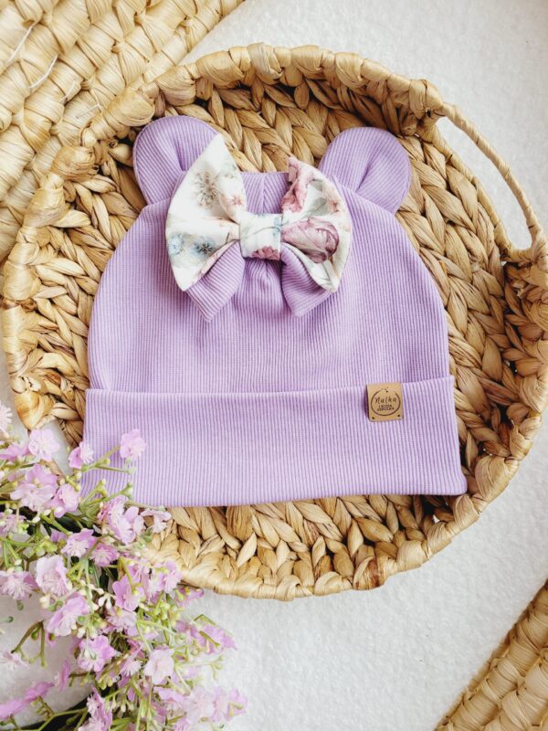 Czapka-wywijana-dla-dziewczynki-z-Kokarda-Purple-Garden-lawenda-scaled-1.jpg