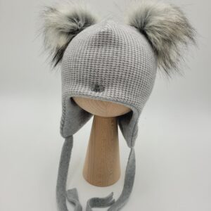Czapka zimowa wiązana z pomponami - szary melanż jasny