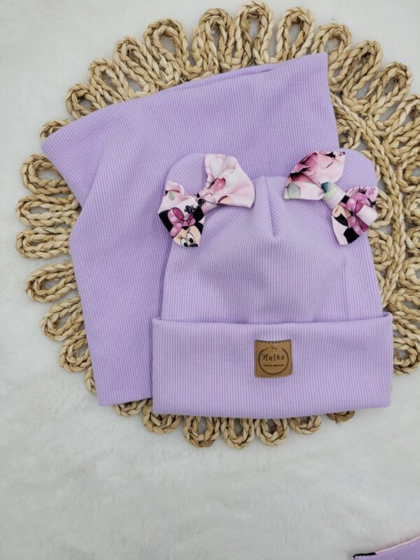 Czapka dziewczęca i chusta Minnie lawenda komin