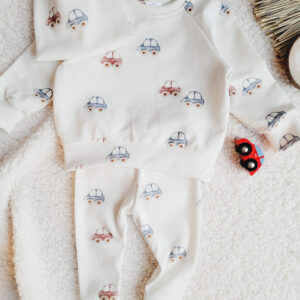 Dziecięca bluza i legginsy prążkowane Autka