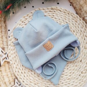 Komplet dla dziecka misiowe uszy brudny niebieski