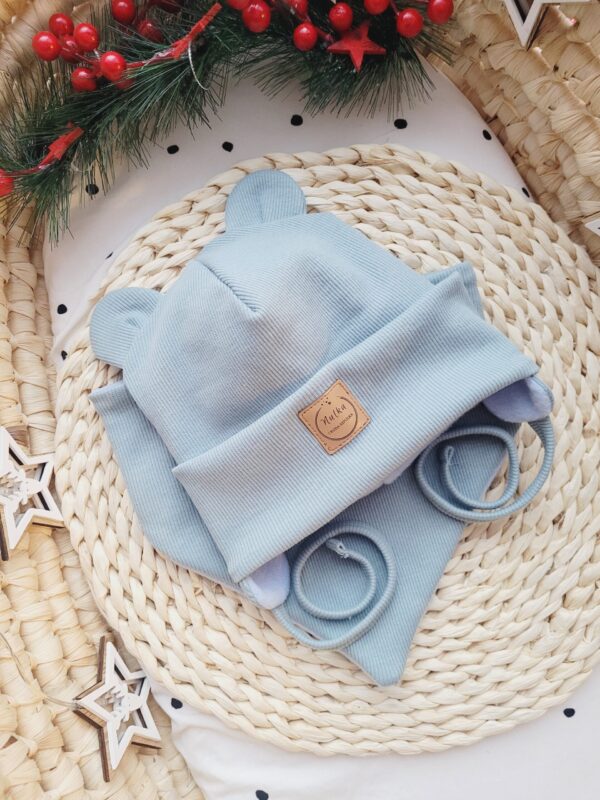 Komplet dla dziecka misiowe uszy brudny niebieski