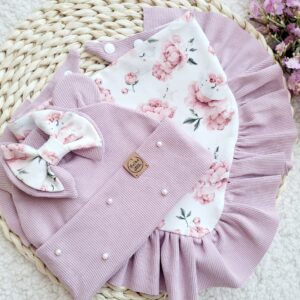 Czapka z uszkami i kokardką perełki chusta Peony - kolory