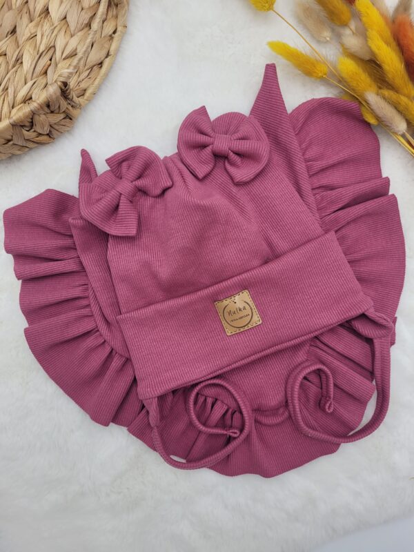 Komplet prążkowany dla dziewczynki wrzosowy róż