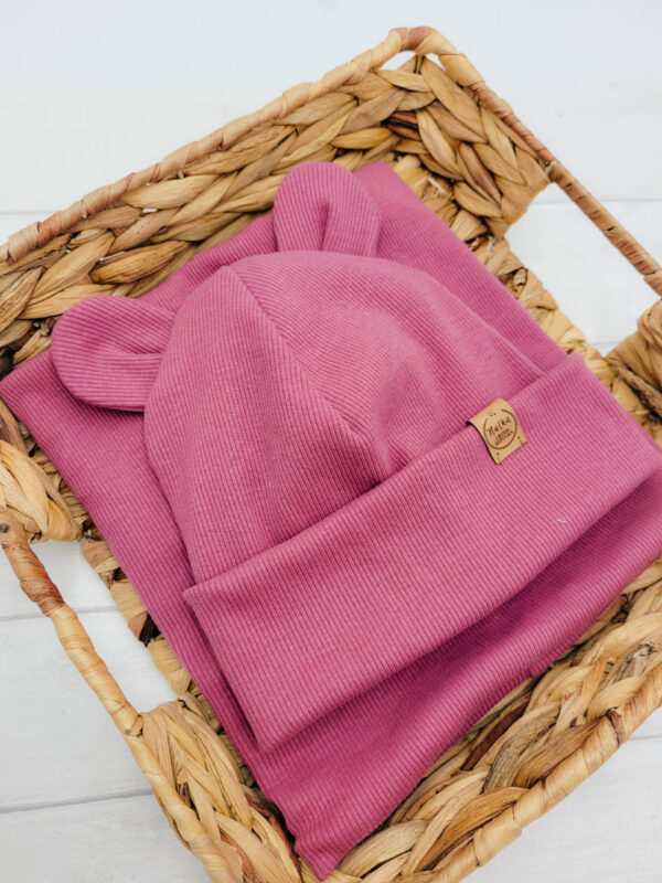 Czapka z misiowymi uszkami komin wrzosowy róż