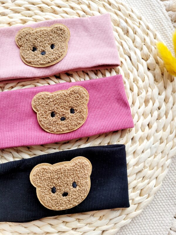 Opaska z misiem pastelowy, wrzosowy róż, czarny