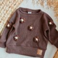 Sweterek dla dziewczynki cappucino z kwiatami brąz