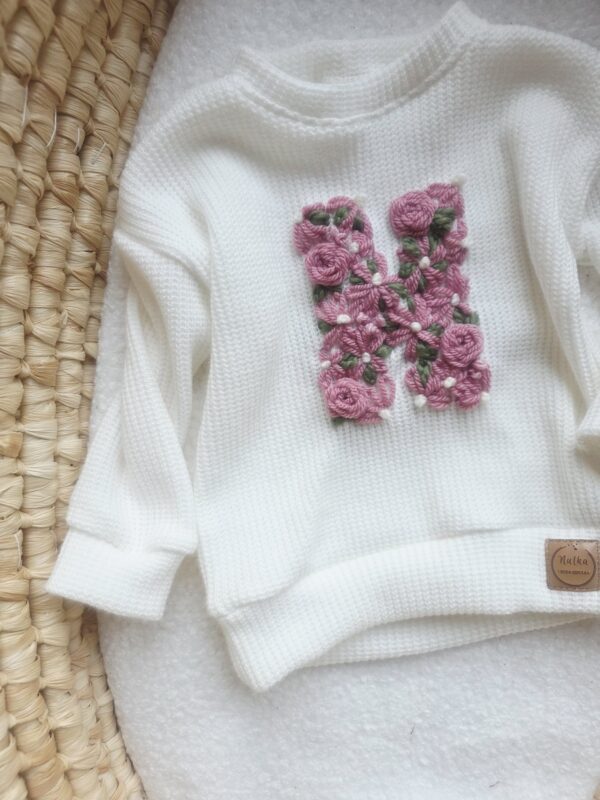 Sweterek dla dziewczynki ecru, litera H
