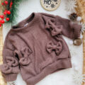 Sweterek dla dziewczynki z kokardkami cappucino