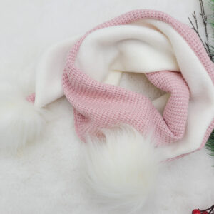 Szalik zimowy z pomponami- pastelowy róż