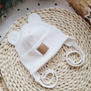 Czapka prążkowana wywiana z uszkami ecru