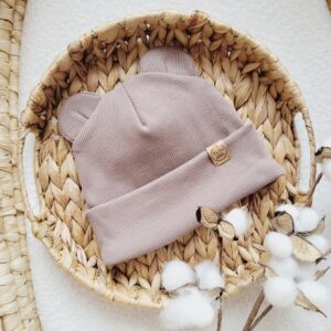 Czapka prążkowana wywijana z uszkami cappucino Czapka prążkowana wywijana z uszkami cappucino